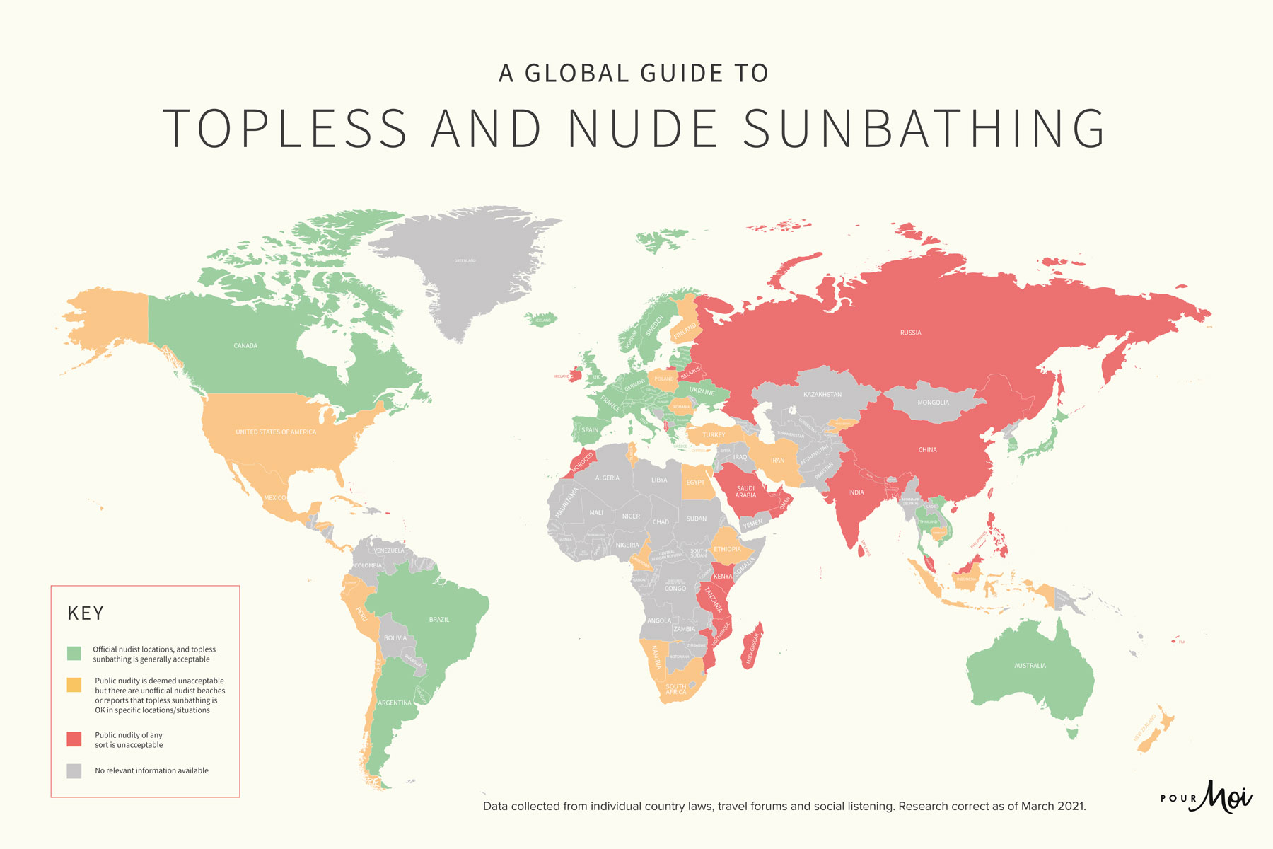 This Map Shows You Where You Can Sunbathe Nude Around The World Nestia