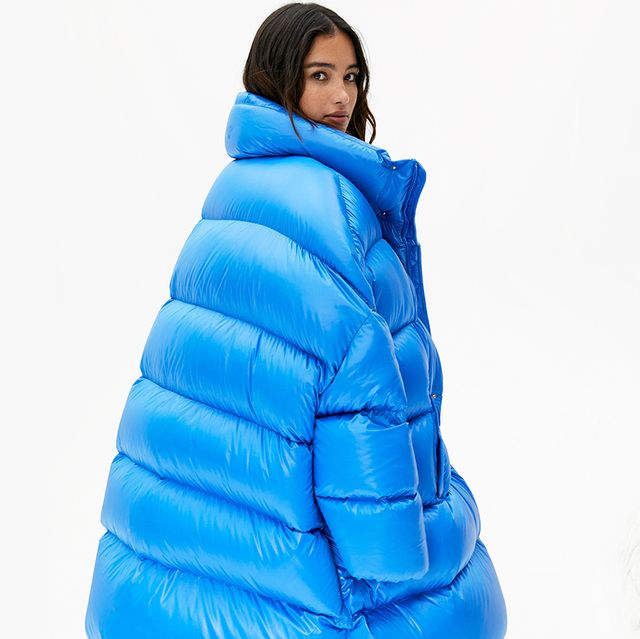 blue puffa coat