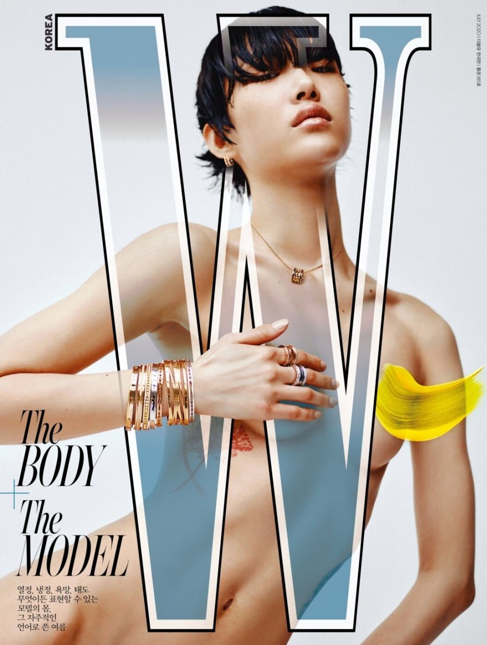 裸体文化盛行 韩国顶尖模特崔素拉创意出镜 登封韩国w杂志7月 Nestia