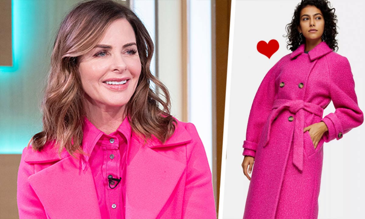 topshop bright pink boucle trench