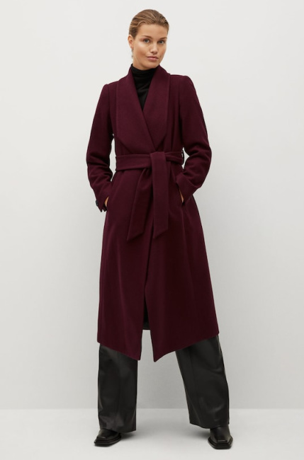 burgundy belted coat