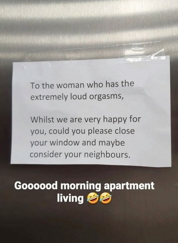 Woman red-faced as neighbour leaves note asking her to close windows when having loud sex Nestia picture