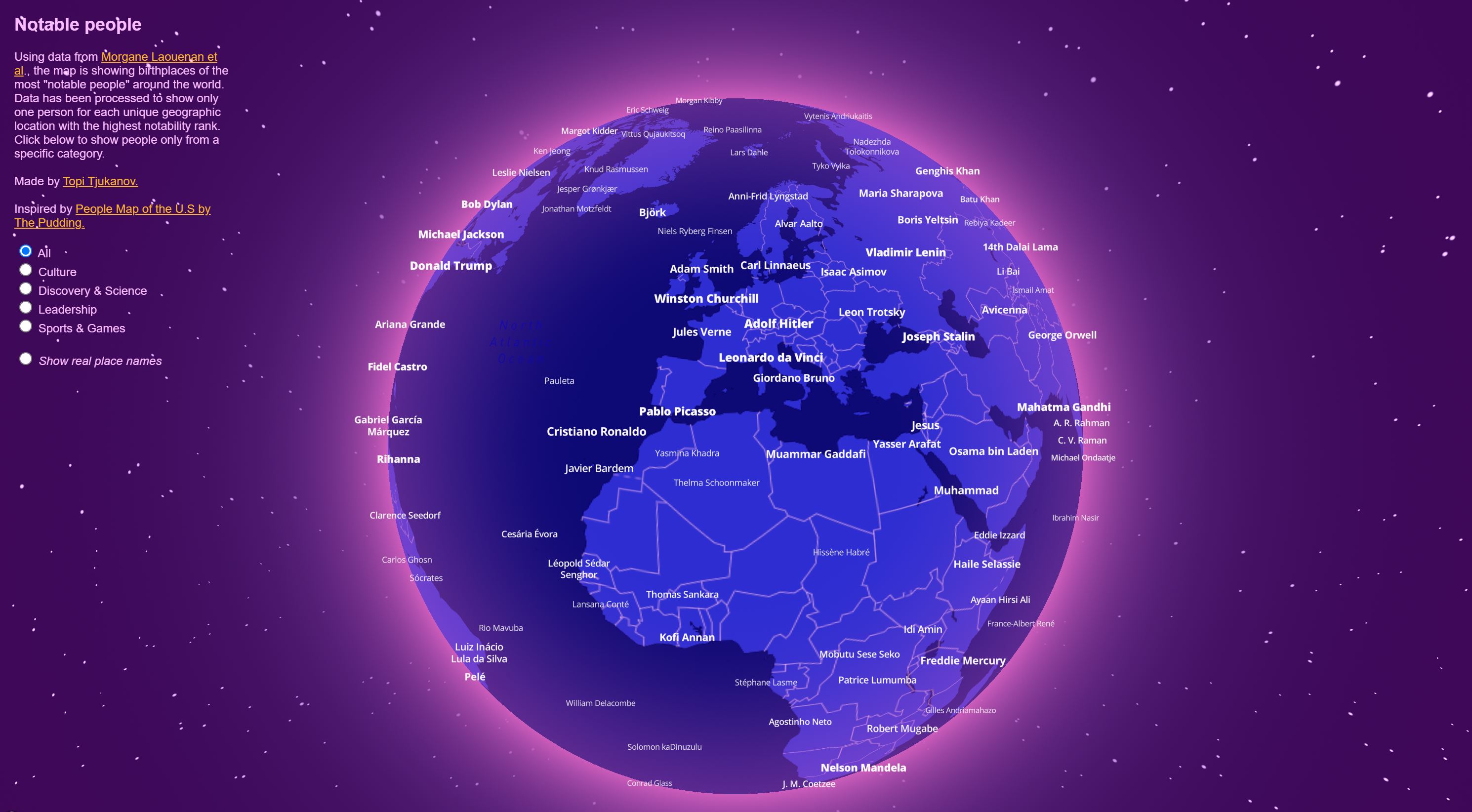 Interactive world map shows the most famous person from any location