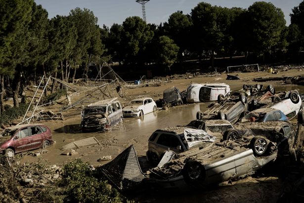 Horror photos show true scale of Spain floods as hundreds of wrecked cars  wash up in 'graveyard' | Nestia